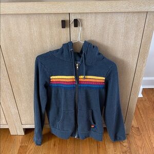 Aviator Nation Navy Blue Hoodie with Multicolor Stripes. size M.